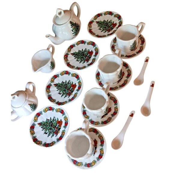 Formalities By Baum Bros Christmas Tree Tea Set & Plates For 4 - Ceramic Holiday - Picture 8 of 13
